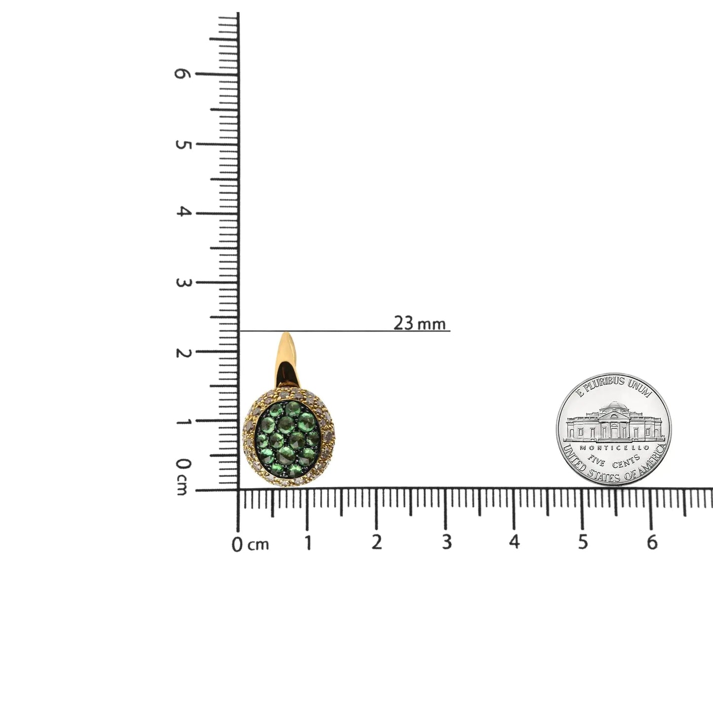 18K Yellow Gold 3 1/2 Cttw Diamond and Round Green Tsavorite Gemstone Round Domed Drop Hoop Earrings (Brown Color, SI1-SI2 Clarity) WEM Support (www.WEM.support)