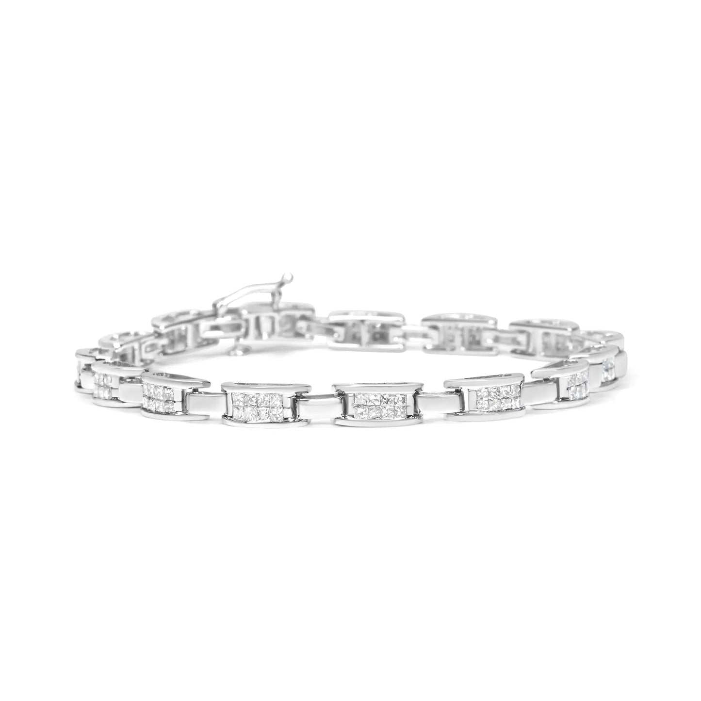 14K White Gold 2.0 Cttw Princess Cut Invisible Set Diamond Rectangular Link Bracelet (I-J Color, I1-I2 Clarity) - 7.25" WEM Support (www.WEM.support)