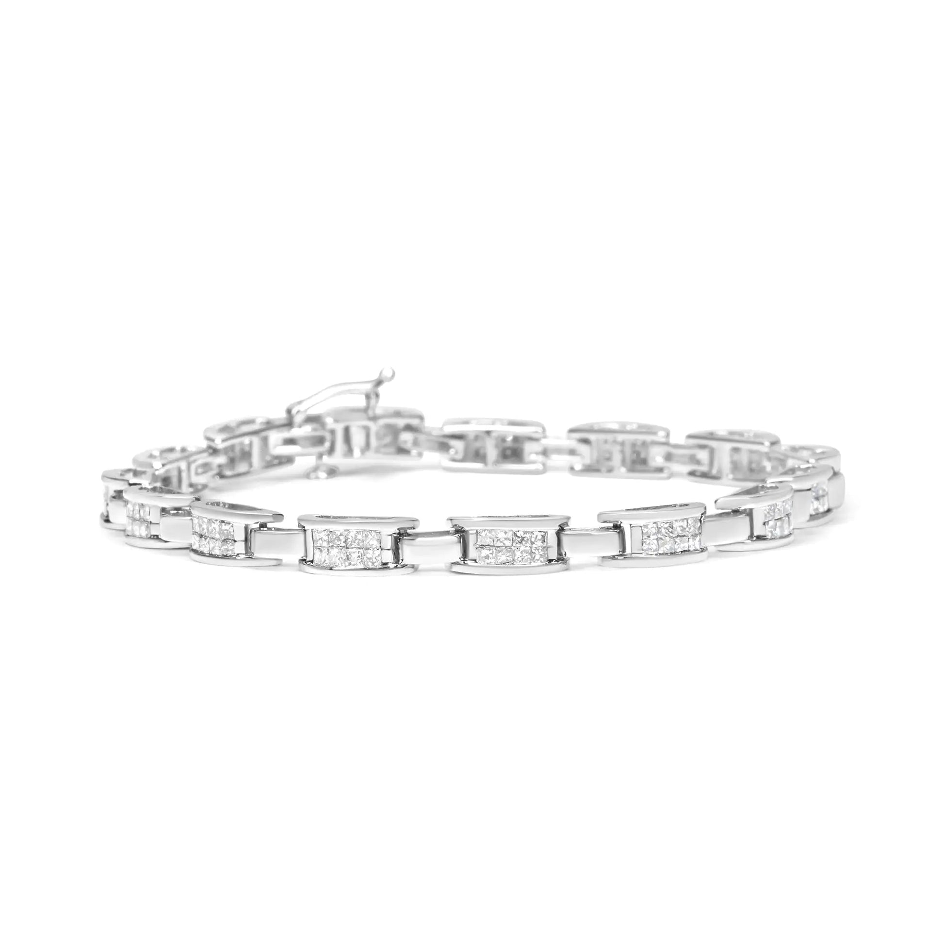 14K White Gold 2.0 Cttw Princess Cut Invisible Set Diamond Rectangular Link Bracelet (I-J Color, I1-I2 Clarity) - 7.25" WEM Support (www.WEM.support)