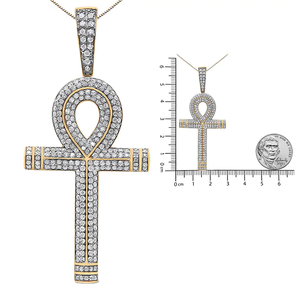 10K Yellow Gold 1 7/8 Cttw Round Diamond Ankh Cross Pendant Necklace for Men (H-I Color, SI1-SI2 Clarity) - NO CHAIN INCLUDED WEM Support (www.WEM.support)