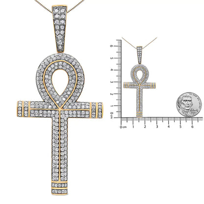 10K Yellow Gold 1 7/8 Cttw Round Diamond Ankh Cross Pendant Necklace for Men (H-I Color, SI1-SI2 Clarity) - NO CHAIN INCLUDED WEM Support (www.WEM.support)