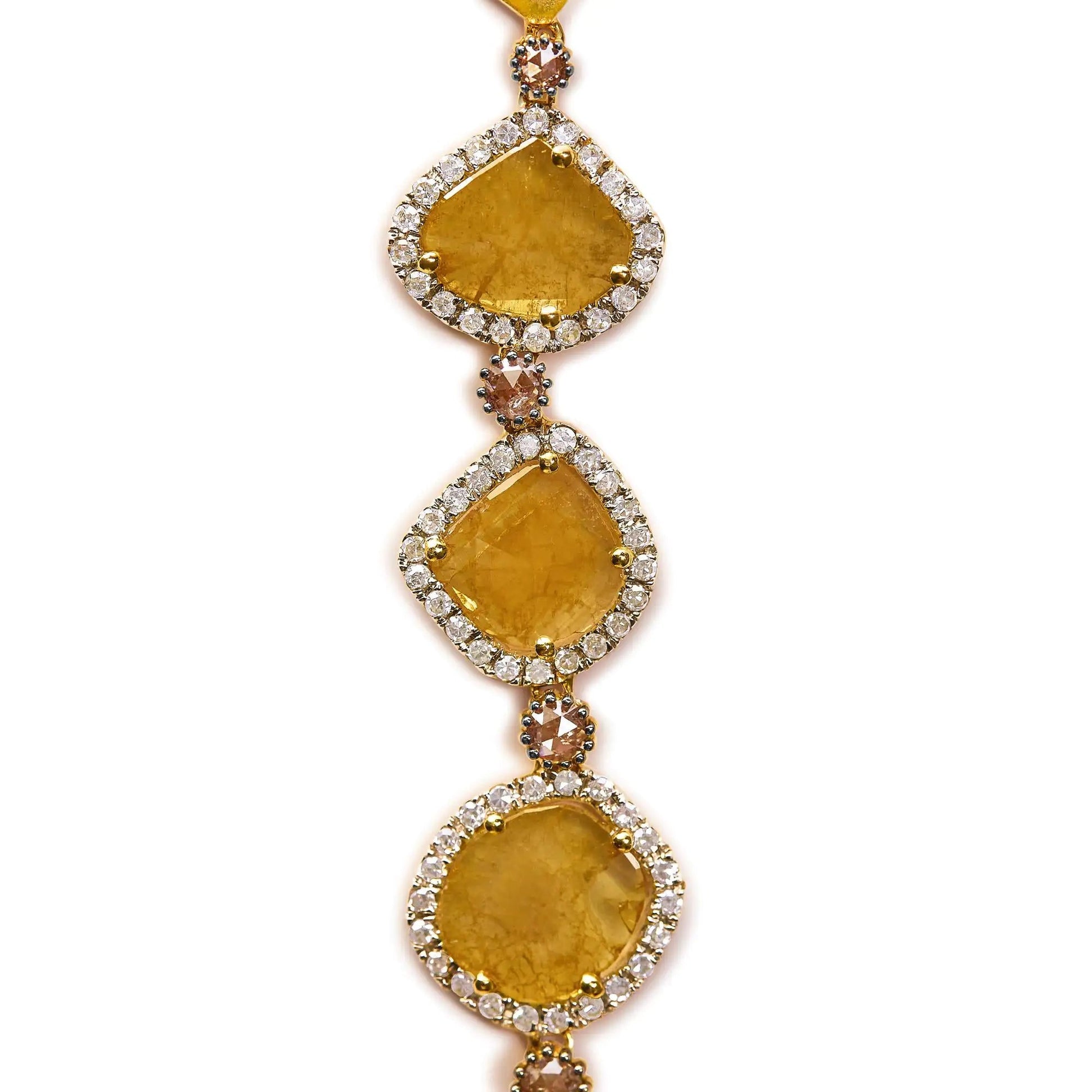 14K Yellow Gold 16 7/8 Cttw Fancy Yellow Rose Cut Diamond 16" Collar Necklace with 4 Leaf Clover Drop (Fancy Yellow/I-J Color, I1-I2 Clarity) WEM Support (www.WEM.support)