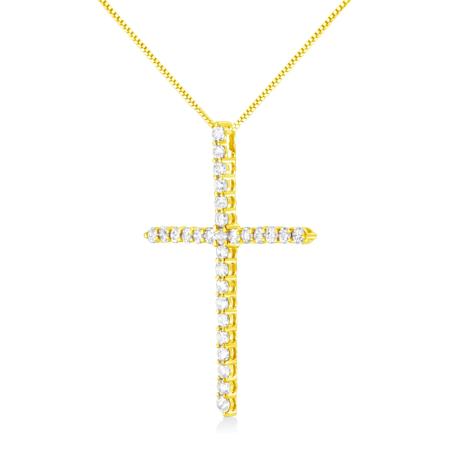 10K Yellow Gold Plated .925 Sterling Silver 3.0 Cttw Prong-Set Round Brilliant Cut Diamond Cross 18" Pendant Necklace (J-K Color, I1-I2 Clarity) WEM Support (www.WEM.support)