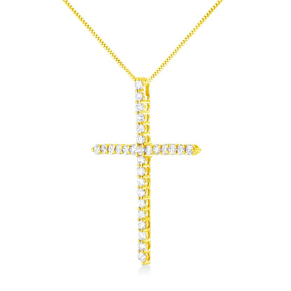 10K Yellow Gold Plated .925 Sterling Silver 3.0 Cttw Prong-Set Round Brilliant Cut Diamond Cross 18" Pendant Necklace (J-K Color, I1-I2 Clarity) WEM Support (www.WEM.support)