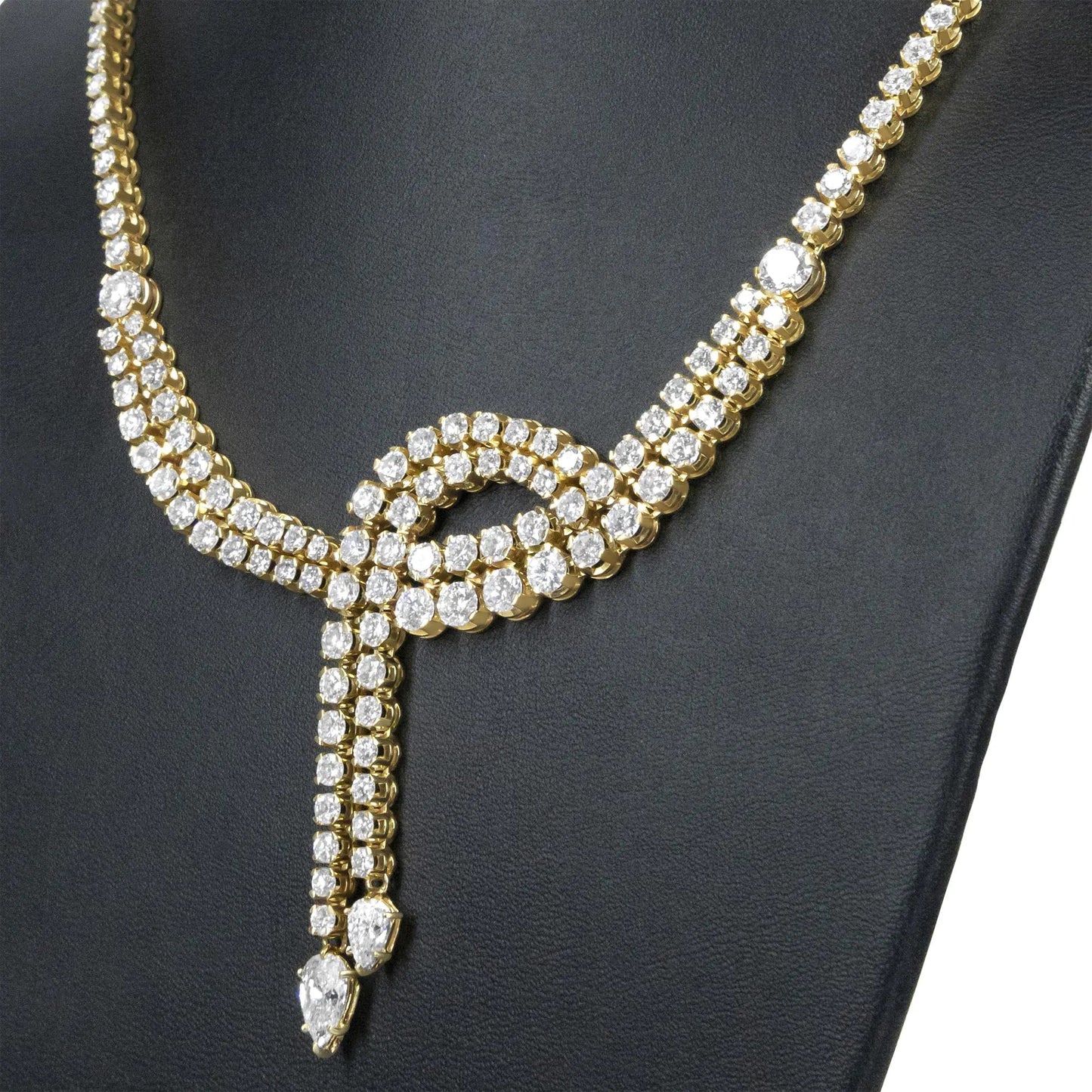 14k Yellow Gold 17.0 Cttw Diamond Double Row Lariat 18" Inch Tennis Necklace with Pear Shape Diamond Drop Tips (I-J Color, VS2-SI1 Clarity) WEM Support (www.WEM.support)
