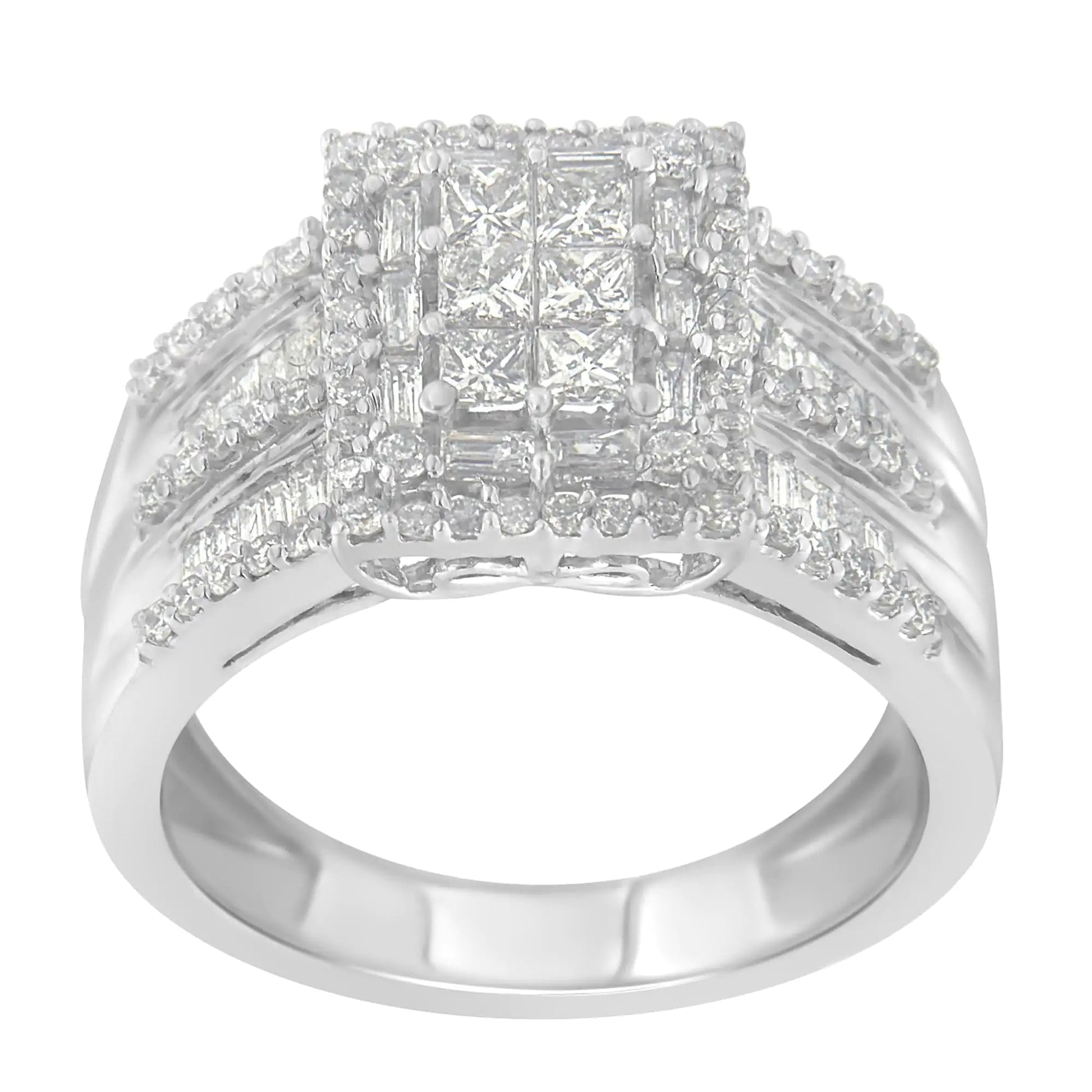 10K White Gold Diamond Cluster Ring (1 cttw, H-I Color, I1-I2 Clarity) WEM Support (www.WEM.support)