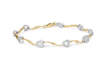10k Two-Tone Gold 1/3 Cttw Diamond Pave Set Heart S-Link 7.25" Bracelet (I-J Color, I2-I3 Clarity) WEM Support (www.WEM.support)