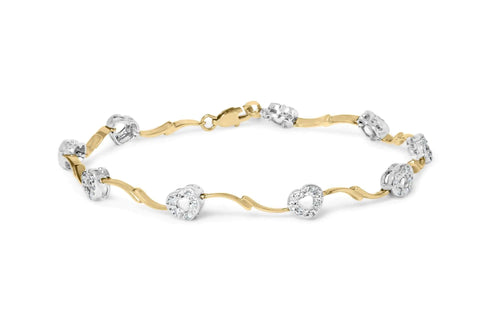10k Two-Tone Gold 1/3 Cttw Diamond Pave Set Heart S-Link 7.25" Bracelet (I-J Color, I2-I3 Clarity) WEM Support (www.WEM.support)