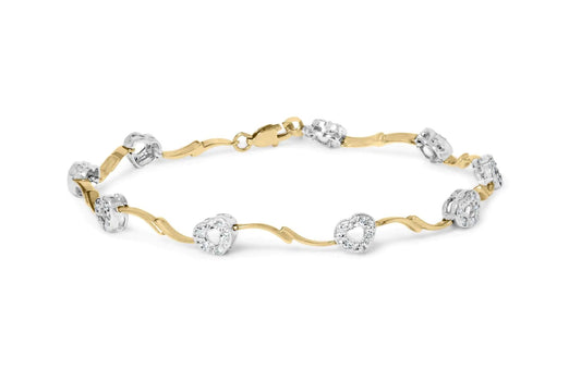 10k Two-Tone Gold 1/3 Cttw Diamond Pave Set Heart S-Link 7.25" Bracelet (I-J Color, I2-I3 Clarity) WEM Support (www.WEM.support)
