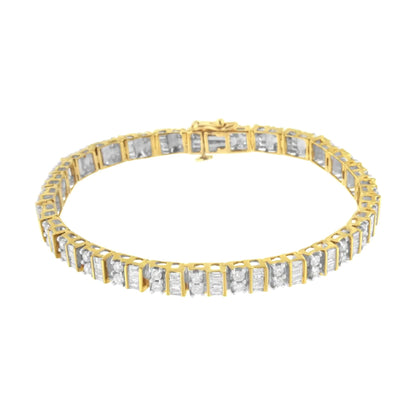 10K Yellow Gold 4.0 Cttw Alternating Baguette & Round Cut Diamond Bezel- & Prong-Set 7" Tennis Bracelet (G-H Color, SI1-SI2 Clarity) WEM Support (www.WEM.support)