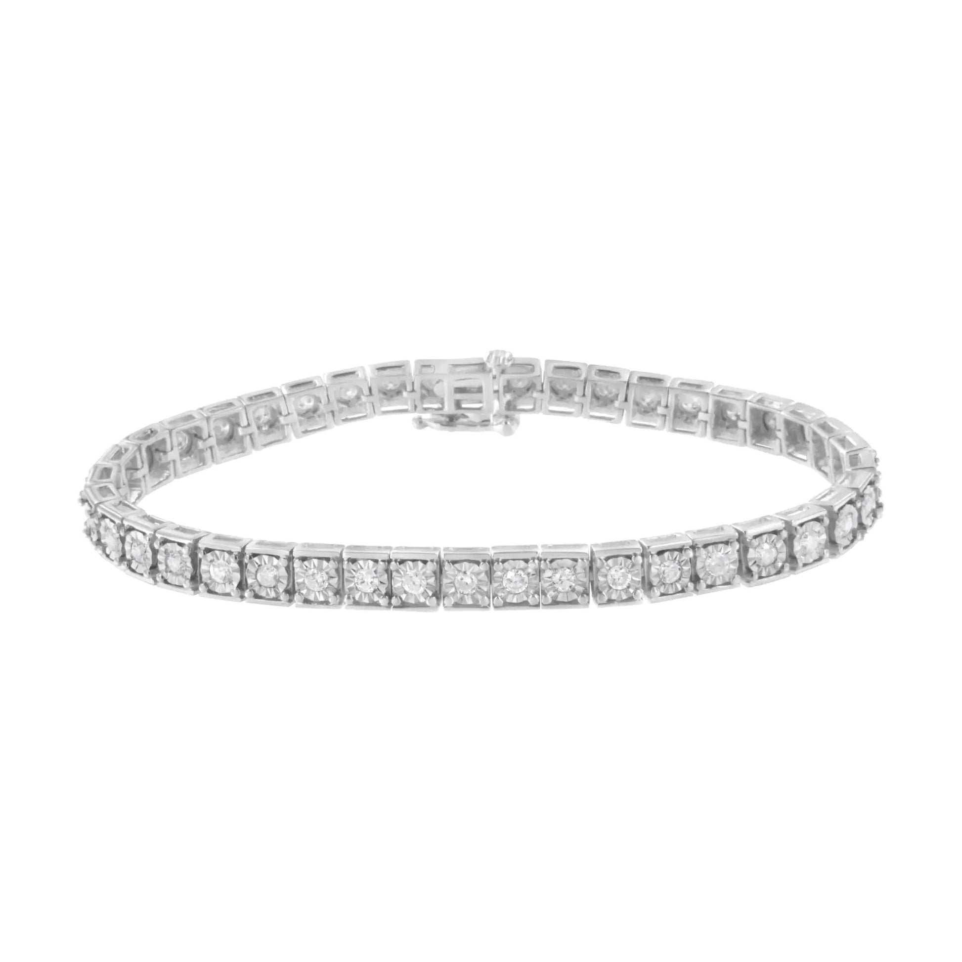 .925 Sterling Silver Brilliant-Cut Round Diamond Square Frame Miracle-Set Tennis Bracelet (2 cttw, I-J Color, I2-I3 Clarity) - Size 7" WEM Support (www.WEM.support)