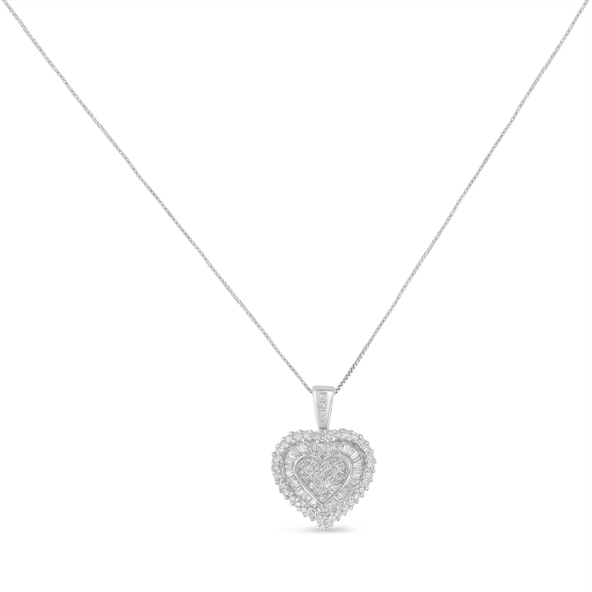 10K White Gold 1 cttw Multi Cut 1 cttw Diamond Heart Pendant Necklace (H-I, I1-I2) WEM Support (www.WEM.support)