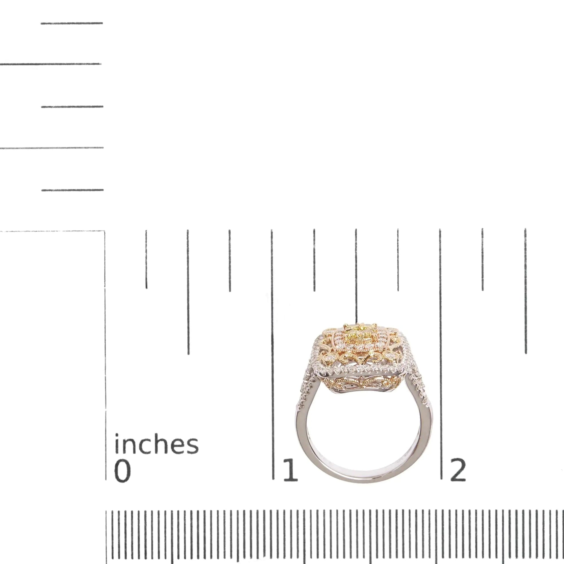 14K Tri-Toned Gold 1.00 Cttw Yellow Diamond Halo and Milgrain Cocktail Cluster Ring (Yellow/G-H Color, SI1-SI2 Clarity) - Ring Size 7 WEM Support (www.WEM.support)