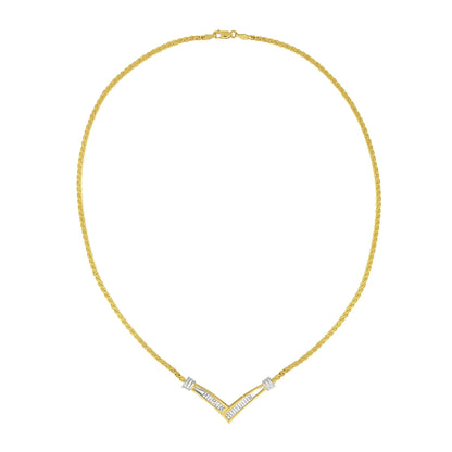 10K Yellow and White Gold 1/2 Cttw Princess Cut Diamond Channel-Set “V” Shape 18" Franco Chain Necklace (H-I Color, SI2-I1 Clarity) WEM Support (www.WEM.support)