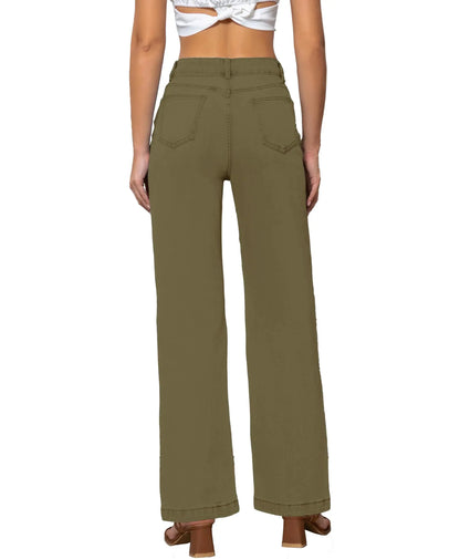 Womens Jeans Mid Waisted Straight Leg Loose Stretchy Lightweight Tummy Control Trendy Jeans for Women 2024 14 Army Green My Store