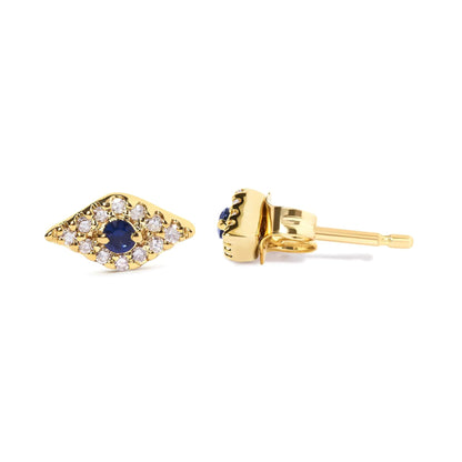 10K Gelbgold Blauer Saphir und Diamant Akzent Böses Auge Ohrstecker (H-I Farbe, I1-I2 Reinheit) WEM Support (www.WEM.support)