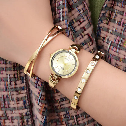 3-Piece Bracelet and Quartz Watch Set for Women