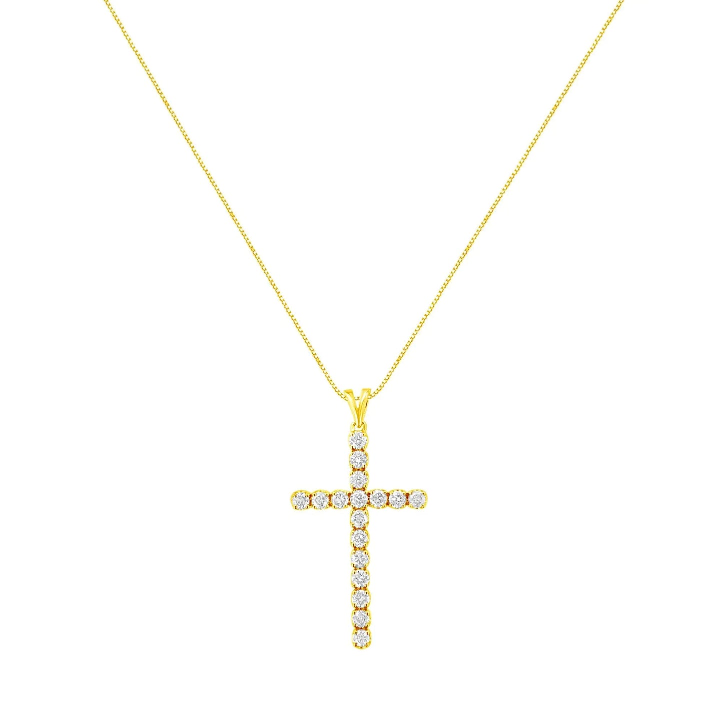 10k Yellow Gold Plated .925 Sterling Silver 2.0 cttw Classic Prong Set Round-Cut Diamond Cross 18" Pendant Necklace (J-K Color, I1-I2 Clarity) WEM Support (www.WEM.support)
