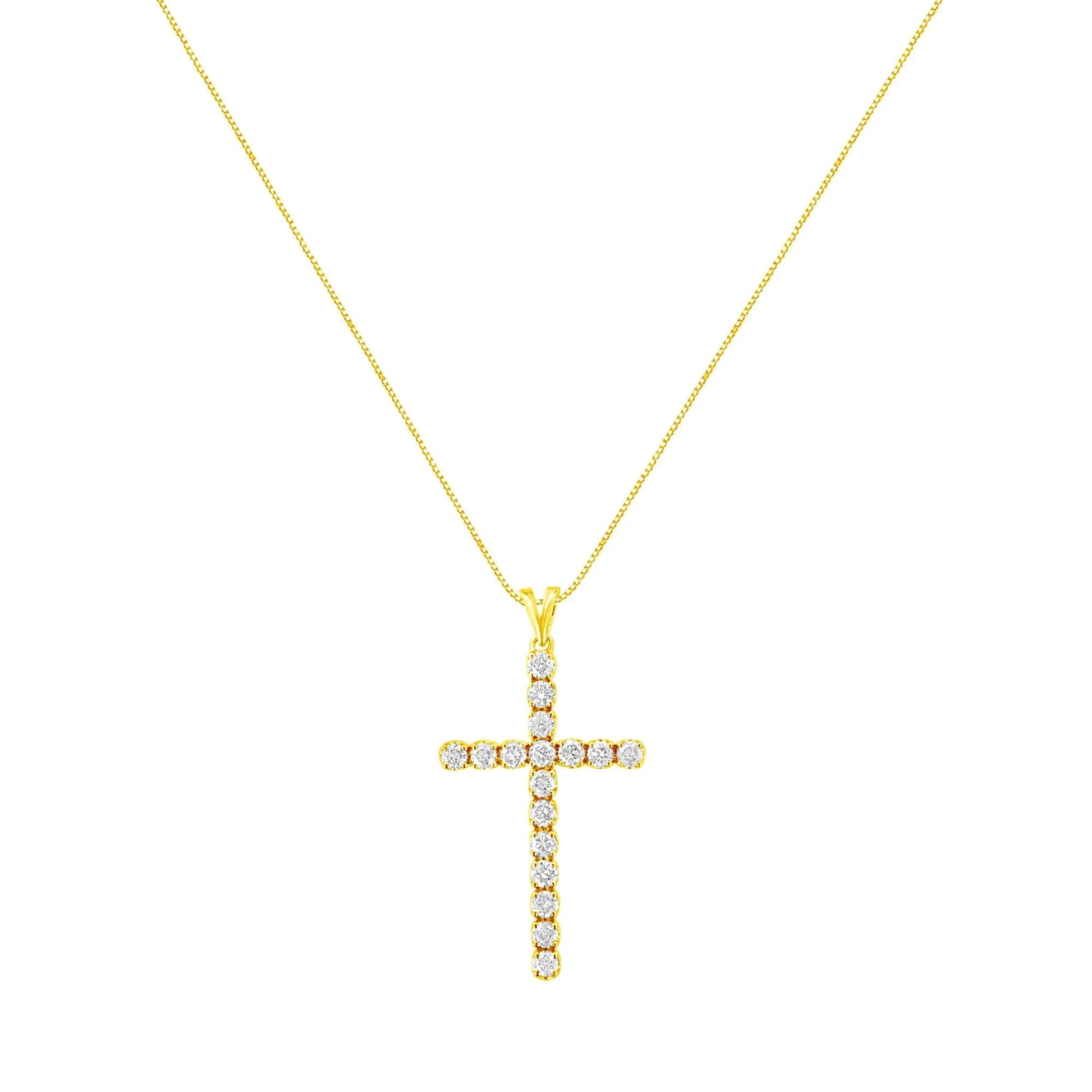 10k Yellow Gold Plated .925 Sterling Silver 2.0 cttw Classic Prong Set Round-Cut Diamond Cross 18" Pendant Necklace (J-K Color, I1-I2 Clarity) WEM Support (www.WEM.support)