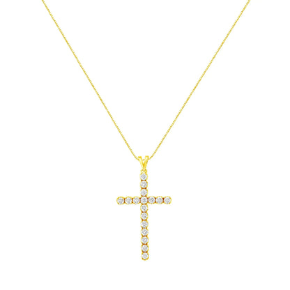 10k Yellow Gold Plated .925 Sterling Silver 2.0 cttw Classic Prong Set Round-Cut Diamond Cross 18" Pendant Necklace (J-K Color, I1-I2 Clarity) WEM Support (www.WEM.support)