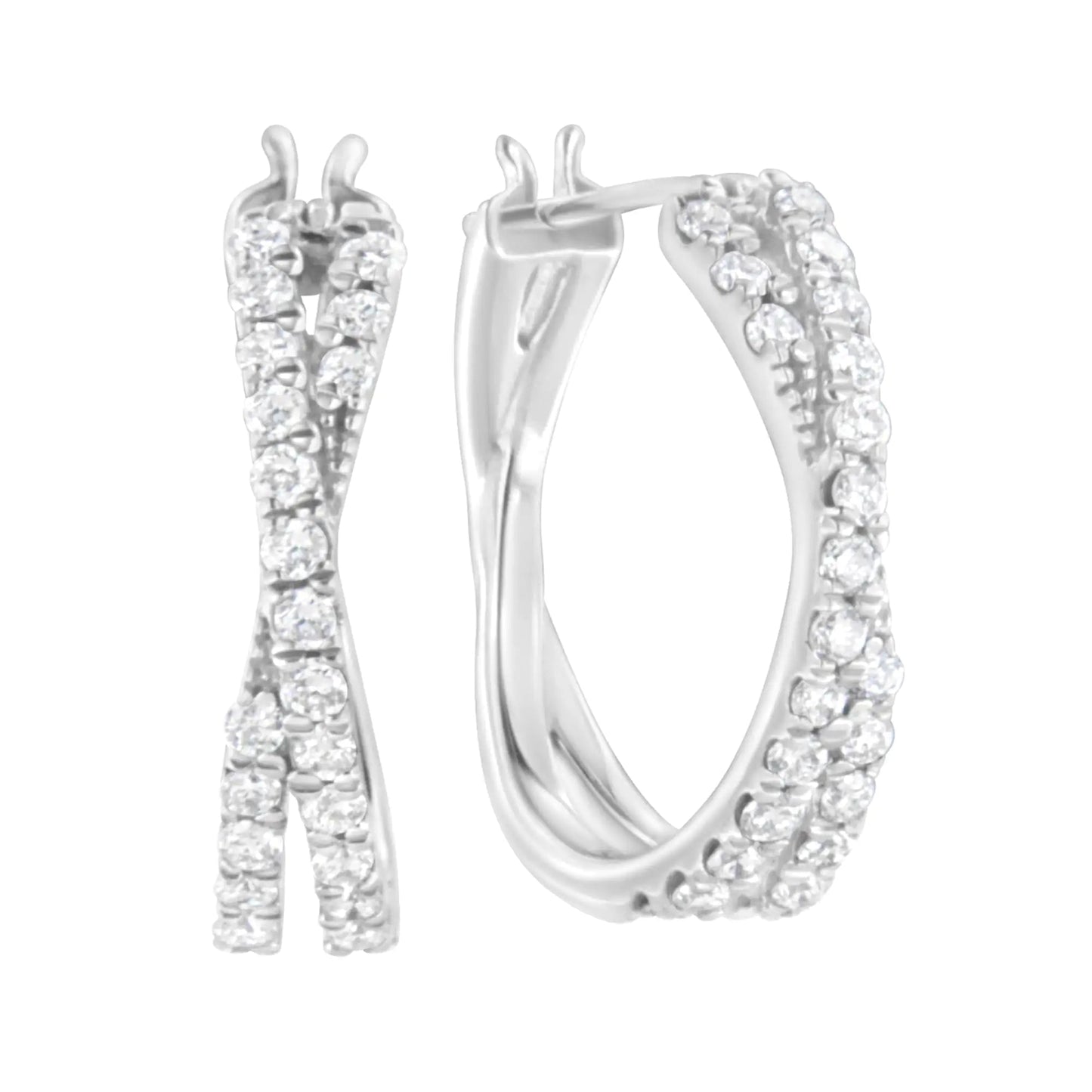 .925 Sterling Silver 3/4 cttw Lab Grown Diamond Cross Hoop Earring (F-G Color, VS2-SI1 Clarity) WEM Support (www.WEM.support)