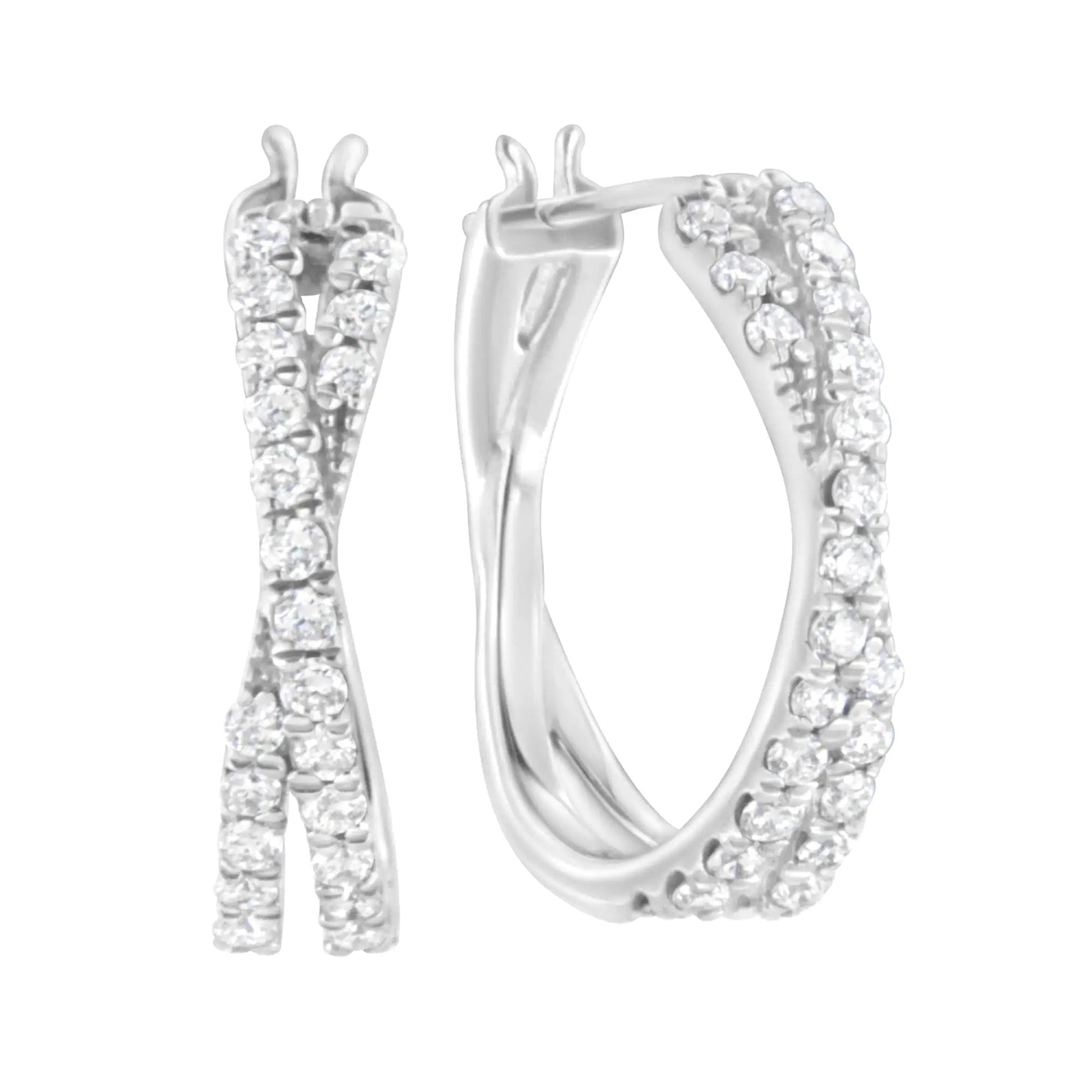 .925 Sterling Silver 3/4 cttw Lab Grown Diamond Cross Hoop Earring (F-G Color, VS2-SI1 Clarity) WEM Support (www.WEM.support)