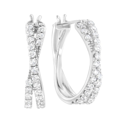 .925 Sterling Silver 3/4 cttw Lab Grown Diamond Cross Hoop Earring (F-G Color, VS2-SI1 Clarity) WEM Support (www.WEM.support)
