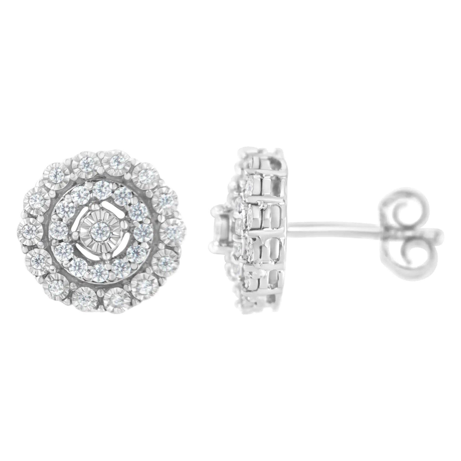 10KT White Gold 1/2 cttw Double Halo Brilliant Round-Cut Diamond Stud Earrings (I-J Clarity, I2-I3 Color) WEM Support (www.WEM.support)