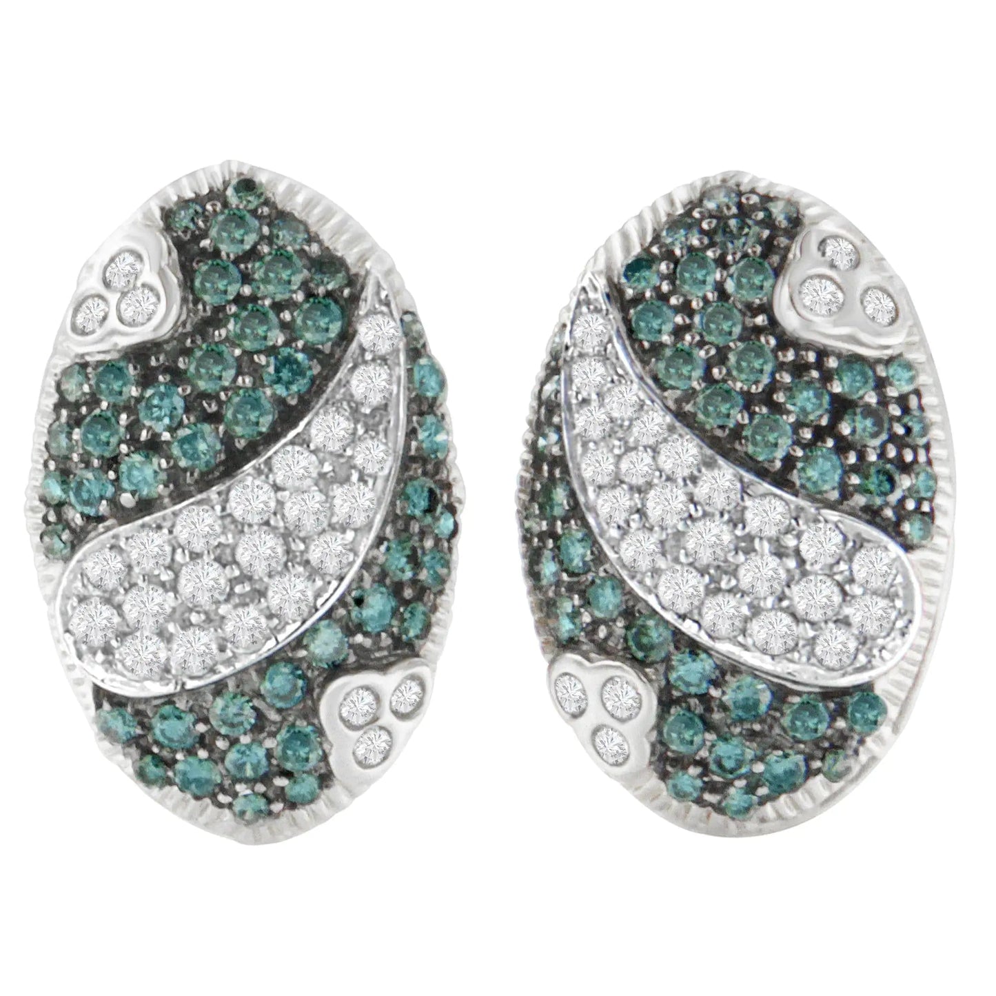 14K White Gold 2 cttw White and Treated Blue Diamond Earrings (H-I, SI1-SI2) WEM Support (www.WEM.support)