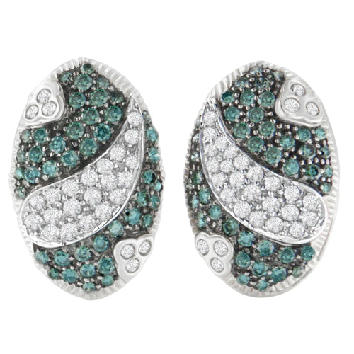 14K White Gold 2 cttw White and Treated Blue Diamond Earrings (H-I, SI1-SI2) WEM Support (www.WEM.support)