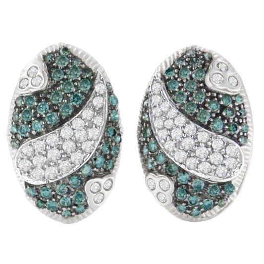 14K White Gold 2 cttw White and Treated Blue Diamond Earrings (H-I, SI1-SI2) WEM Support (www.WEM.support)
