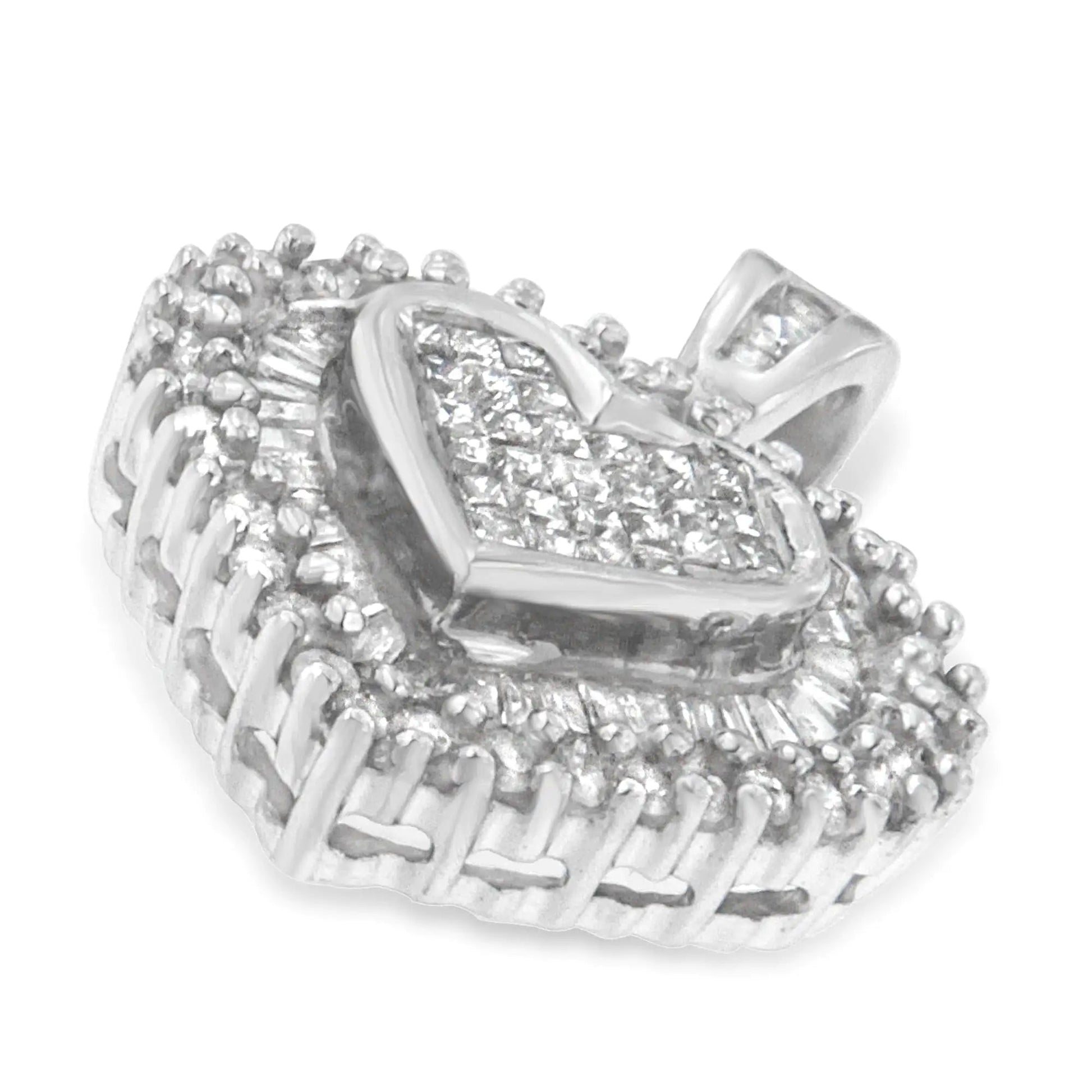 10K White Gold 1 cttw Multi Cut 1 cttw Diamond Heart Pendant Necklace (H-I, I1-I2) WEM Support (www.WEM.support)