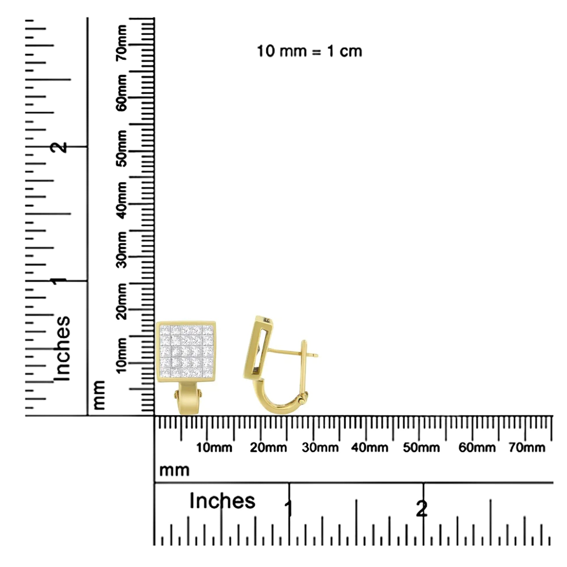 14K Yellow Gold 3-1/5 Cttw Princess Cut Diamond ¾ Square Invisible Set Grid Huggy Style Omega Back Stud Earrings (G-H Color, VS1-VS2 Clarity) WEM Support (www.WEM.support)