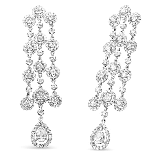 18K White Gold 4 3/4 Cttw Diamond Double Teardrop Waterfall Dangle Earrings (H-I Color, VS1-VS2 Clarity) WEM Support (www.WEM.support)