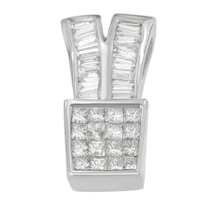 14K White Gold 1 1/3 cttw Princess and Baguette Cut Diamond Sparkling Shapes Pendant Necklace (H-I, SI1-SI2) WEM Support (www.WEM.support)