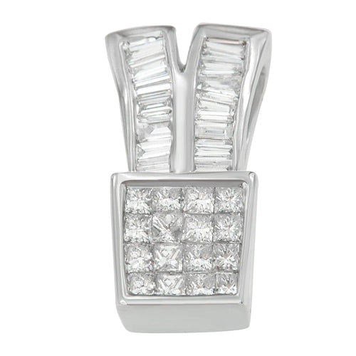 14K White Gold 1 1/3 cttw Princess and Baguette Cut Diamond Sparkling Shapes Pendant Necklace (H-I, SI1-SI2) WEM Support (www.WEM.support)