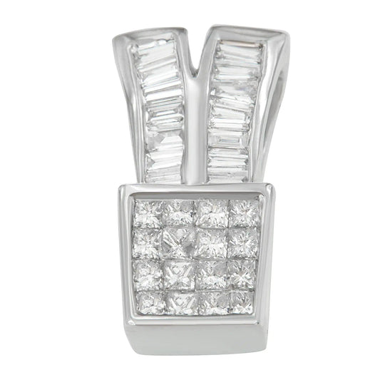 14K White Gold 1 1/3 cttw Princess and Baguette Cut Diamond Sparkling Shapes Pendant Necklace (H-I, SI1-SI2) WEM Support (www.WEM.support)
