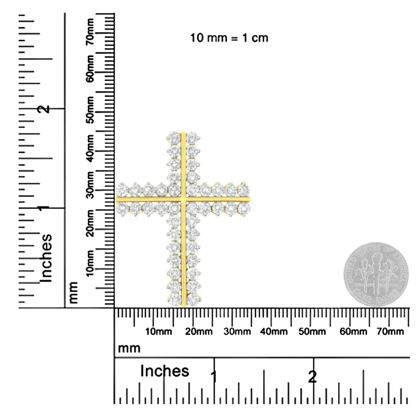 10K Yellow Gold 4.0 Cttw Diamond Two Row Cross 18" Pendant Necklace (J-K Clarity, I1-I2 Color) WEM Support (www.WEM.support)