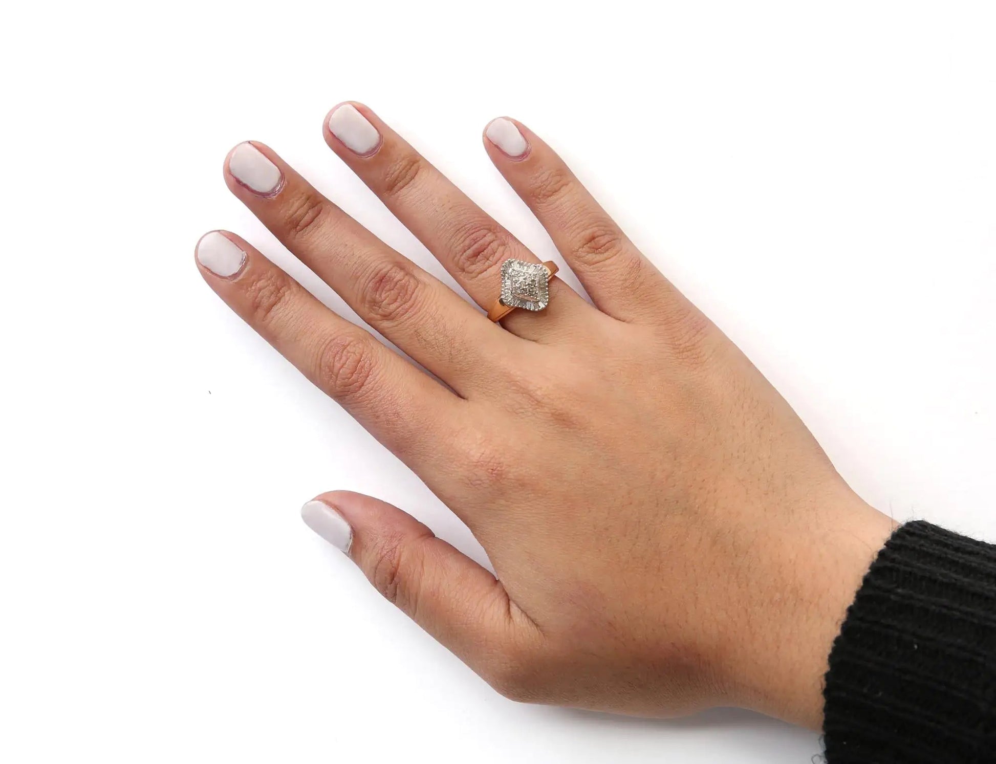 10K Yellow Gold 1/2 Cttw Round And Baguette-cut Diamond Rhombus Head and Halo Ring (I-J Color, I1-I2 Clarity) WEM Support (www.WEM.support)