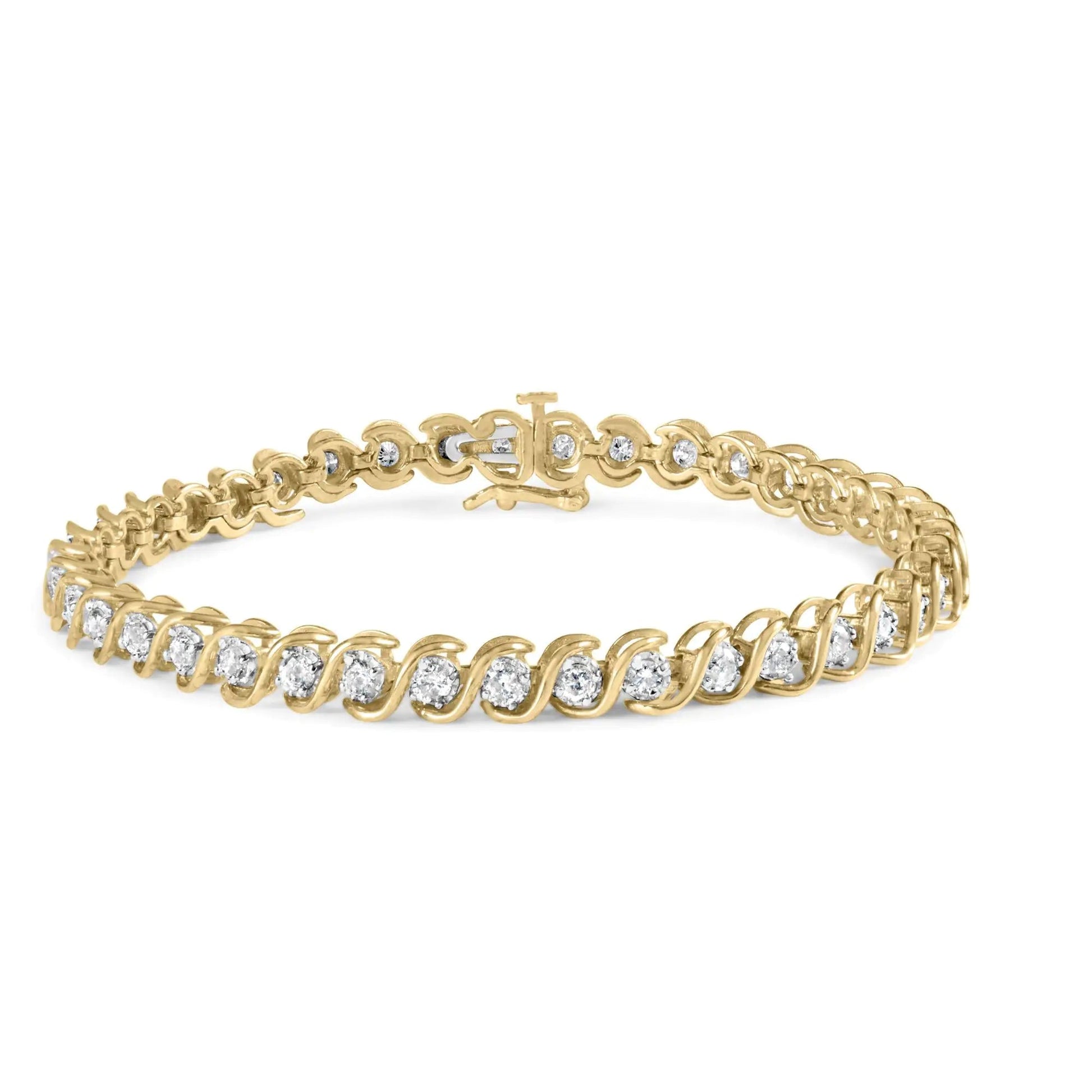 10K Yellow Gold 3 cttw Round-Cut Diamond Spiral Link 7.50" Bracelet (I-J Color, I1-I2 Clarity) WEM Support (www.WEM.support)