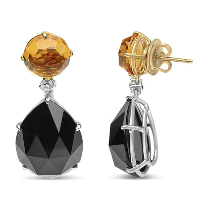 18K White and Yellow Gold 1/5 Cttw Diamond with Round Yellow Citrine and 20x15mm Pear Cut Black Onyx Gemstone Dangle Earring (G-H Color, SI1-SI2 Clarity) WEM Support (www.WEM.support)