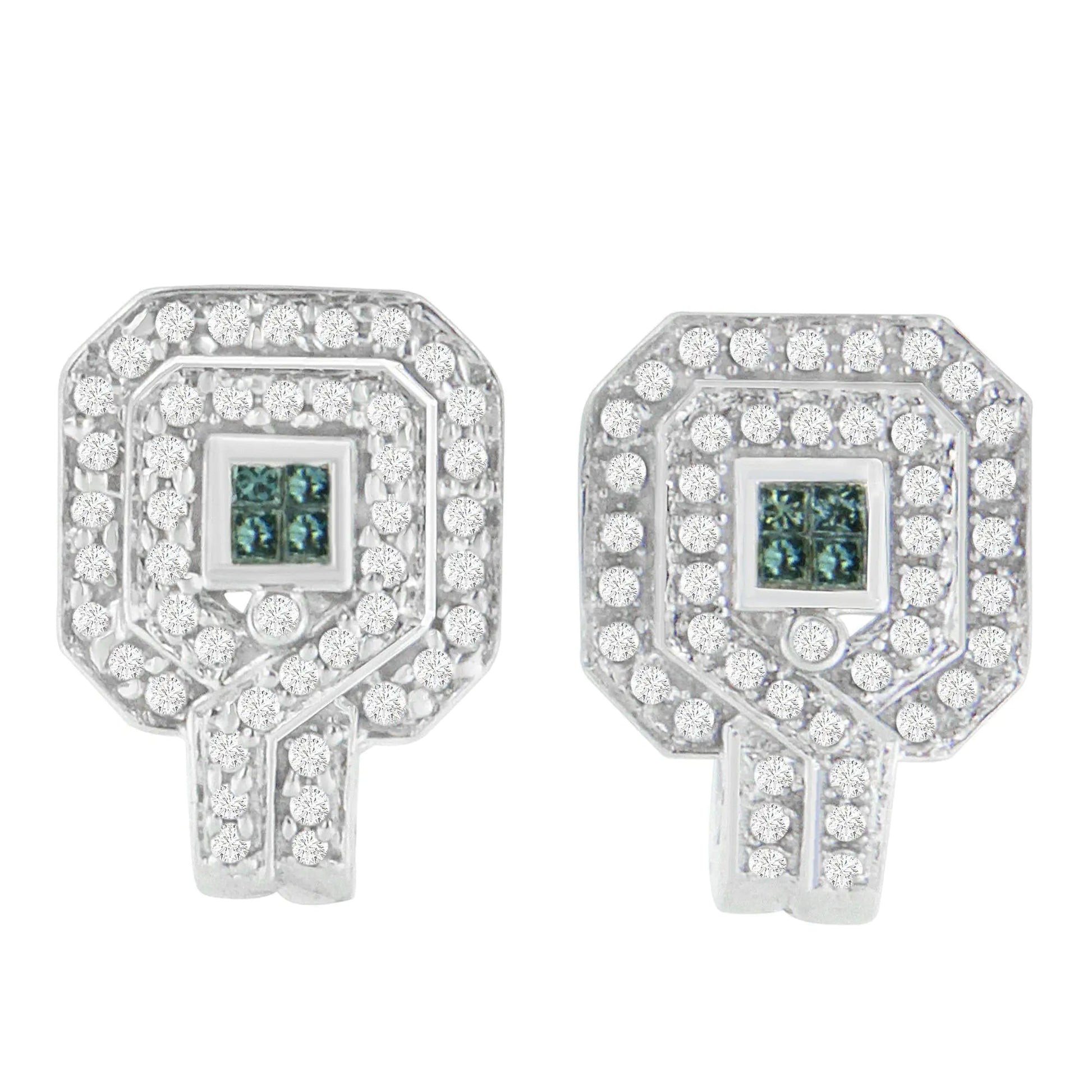 14K White Gold 1ct. TDW Round and Princess-cut Treated Blue Diamond Earrings (H-I,SI1-SI2) WEM Support (www.WEM.support)
