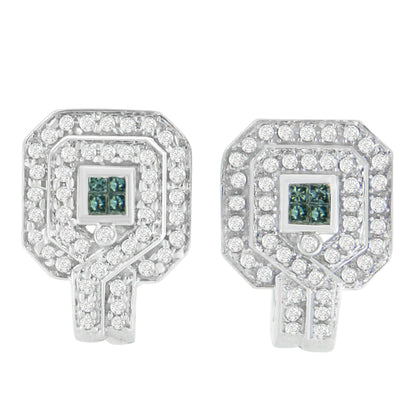 14K White Gold 1ct. TDW Round and Princess-cut Treated Blue Diamond Earrings (H-I,SI1-SI2) WEM Support (www.WEM.support)
