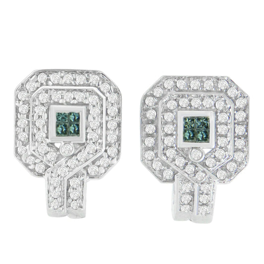 14K White Gold 1ct. TDW Round and Princess-cut Treated Blue Diamond Earrings (H-I,SI1-SI2) WEM Support (www.WEM.support)