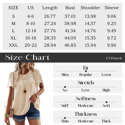 Womens Summer Tops Crewneck Short Sleeve Shirts Casual Chiffon Blouses Flowy Lace Hem Boho Clothing Trendy 2024 XX-Large Apricot My Store