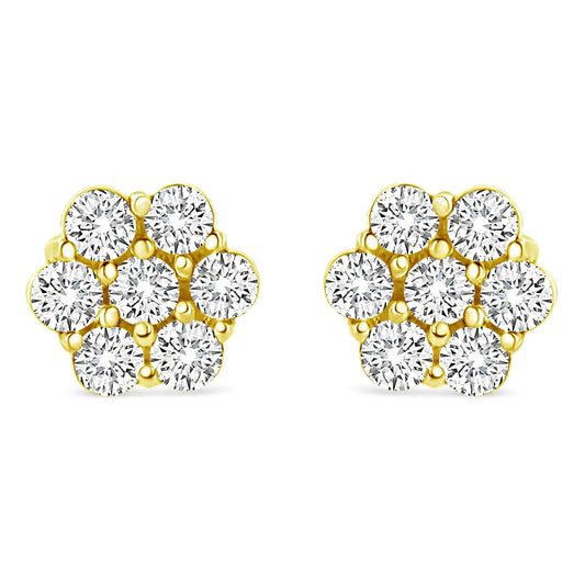 14K Yellow Gold 1/2 Cttw Round Brilliant Cut Diamond Floral Cluster Screwback Stud Earrings (I-J Color, SI2-I1 Clarity) WEM Support (www.WEM.support)