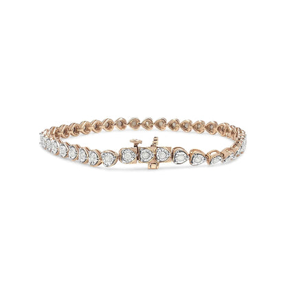 .925 Sterling Silver 1.0 Cttw Miracle Set Diamond Heart-Link 7" Tennis Bracelet (I-J Color, I2-I3 Clarity) WEM Support (www.WEM.support)