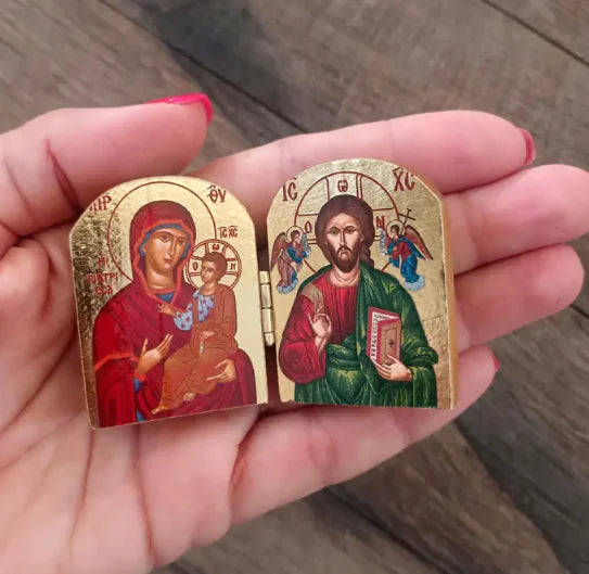 Wooden Christ & Virgin Icon Diptych WEM Support (www.WEM.support)