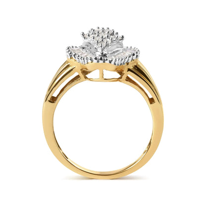 10K Yellow Gold 1/2 Cttw Round And Baguette-cut Diamond Rhombus Head and Halo Ring (I-J Color, I1-I2 Clarity) WEM Support (www.WEM.support)