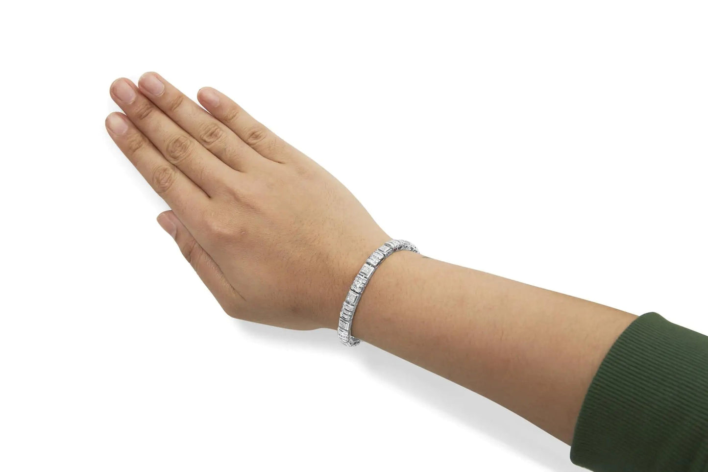 10K White Gold Round and Baguette Cut Diamond Bracelet (2.00 cttw, H-I Color, I2-I3 Clarity) WEM Support (www.WEM.support)